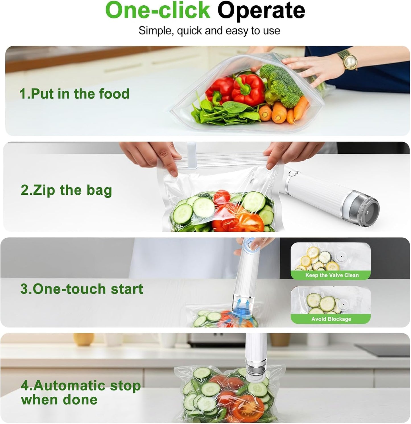 Skiennix Vacuum Sealer - Compact Food Preservation Machine with 40 Reusable Bags | 80Kpa Power