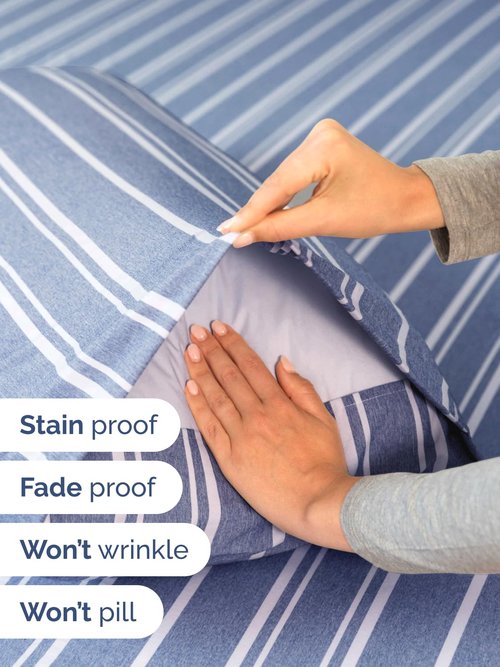 Extra Deep Cal King Sheet Set - 6 Piece Breathable and Cooling Sheets - Hotel Luxury Bedding for Women, Men, Kids & Teens - Easy Secure Fit - Soft & Wrinkle Free - Extra Deep Pockets - Blue Stripes