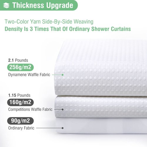 Dynamene Long White Fabric Shower Curtain - Waffle Textured Tall Heavy Duty Cloth Shower Curtains for Bathroom, 256GSM Large Hotel Spa Luxury Bath Curtain Set with 12 Plastic Hooks(72Wx78H, White)