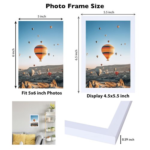 JCJMY 5x6 Picture Frame White for Wall Hanging or Tabletop, Wall Mounting Horizontally or Vertically, 5 x 6 Wall Gallery Poster Photo Frame with Shatter Resistant Plexiglass, White