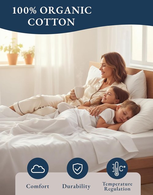 LANE LINEN 100% Organic Cotton King Size Sheets Set - Soft, Breathable & Eco-Friendly White Percale Sheets