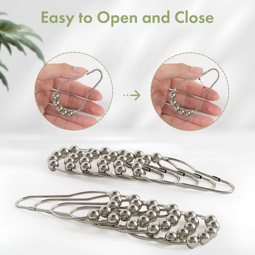 Amazer Shower Curtain Hooks, Decorative Rust Proof Stainless Steel Shower Curtain Hooks for Bathroom Shower Rods Set of 12, Polished Nickel