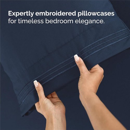 King Size 4 Piece Sheet Set - Ultra-Soft Cooling Bed Sheets | Hotel Luxury Bedding - Deep Pockets - Navy Blue
