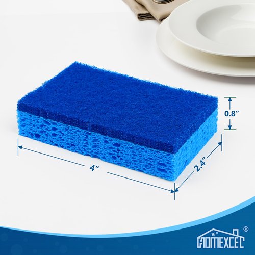 HOMEXCEL Sponges Kitchen 12pcs, Non-Scratch Scrub Dish Sponge Safe on Non-Stick Cookware, Dual Sided Cleaning Sponges for Kitchen, Household, Bathroom and More