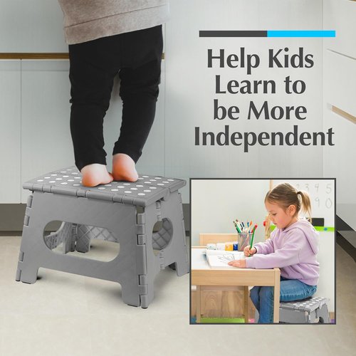 Handy Laundry Step Stool - Lightweight & Sturdy for Adults and Kids - Easy One-Flip Open - Grey, 9 Inch