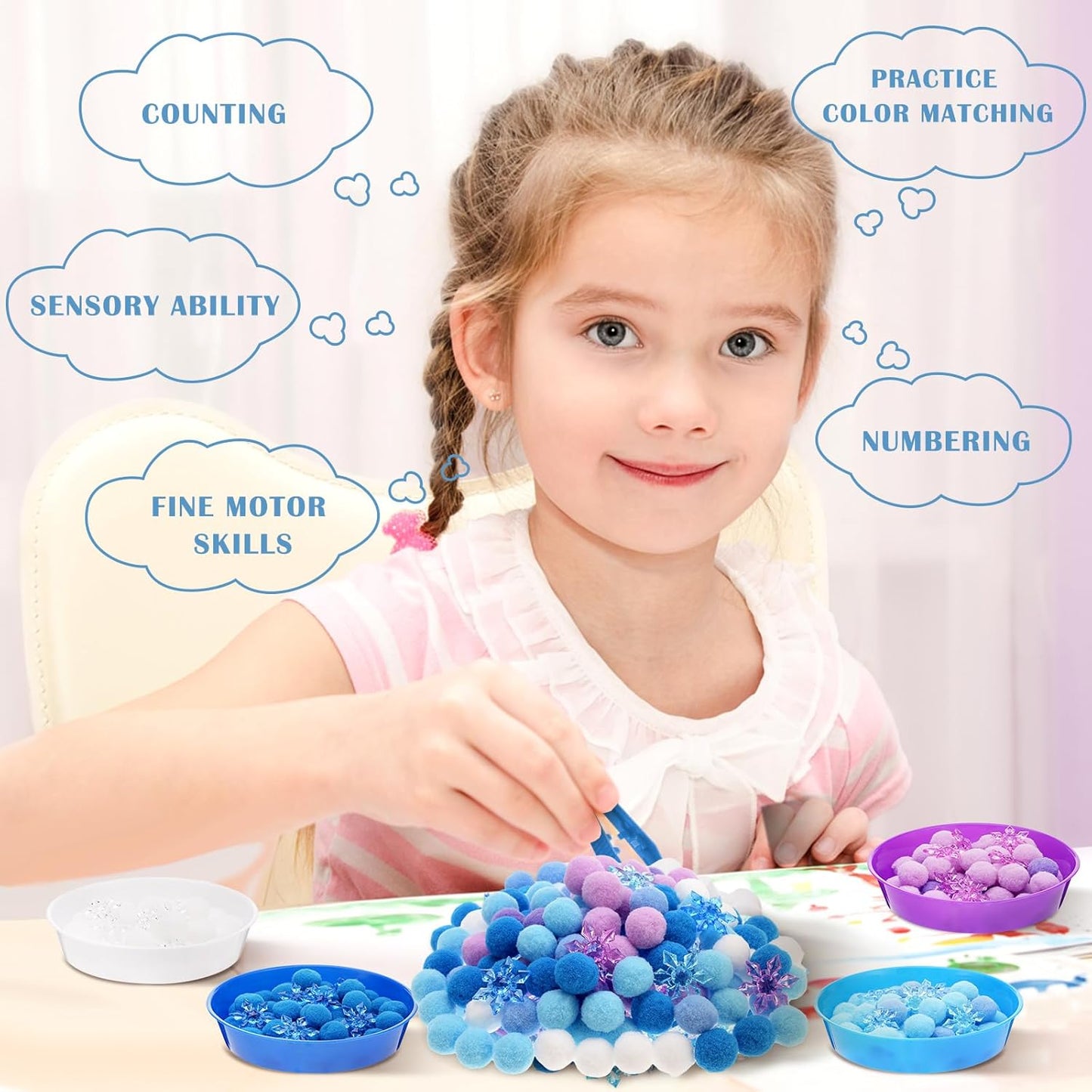 Skiennix Winter Sensory Bin Items - 208 Pcs Acrylic Snowflake Counting & Sorting Decor
