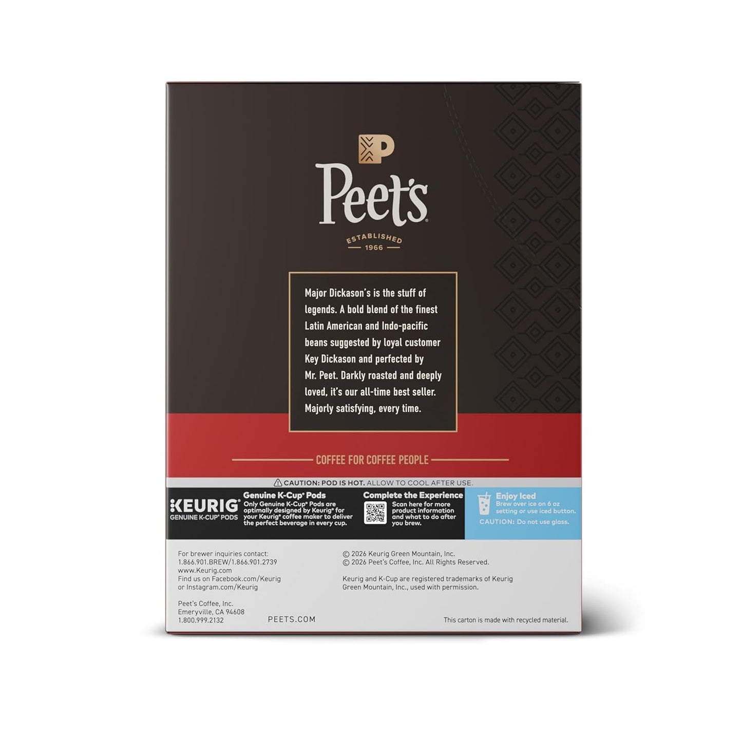 Peet's Coffee Dark Roast K-Cup Pods - Major Dickason's Blend, 100% Arabica, 88 Count (4 Boxes)