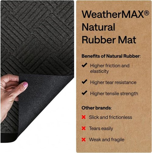 GORILLA GRIP Waterproof All-Season WeatherMAX Doormat - Natural Rubber, Stain Resistant, 29x17 Gray Diamond