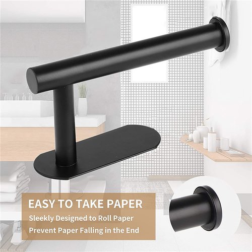 JOPOFI Toilet Paper Holder - Self Adhesive Toilet Paper Holder Wall Mount for Bathroom, SUS 304 Stainless Steel Command Strip Toilet Paper Roll Holder Stick On Wall, No Drilling - Matte Black