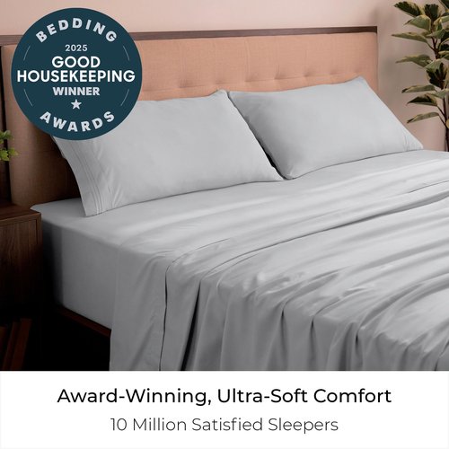 Mellanni California King Sheets Set - 4 PC Iconic Collection Bedding - Hotel Luxury, Extra Soft, Cooling Bed Sheets - Wrinkle, Fade, Stain Resistant (Cal King, Light Gray)