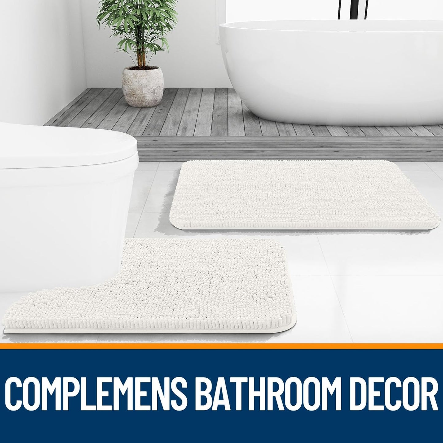 OLANLY Large Bath Rugs - Extra Soft Chenille, Quick Dry & Machine Washable | 50x30, Ivory