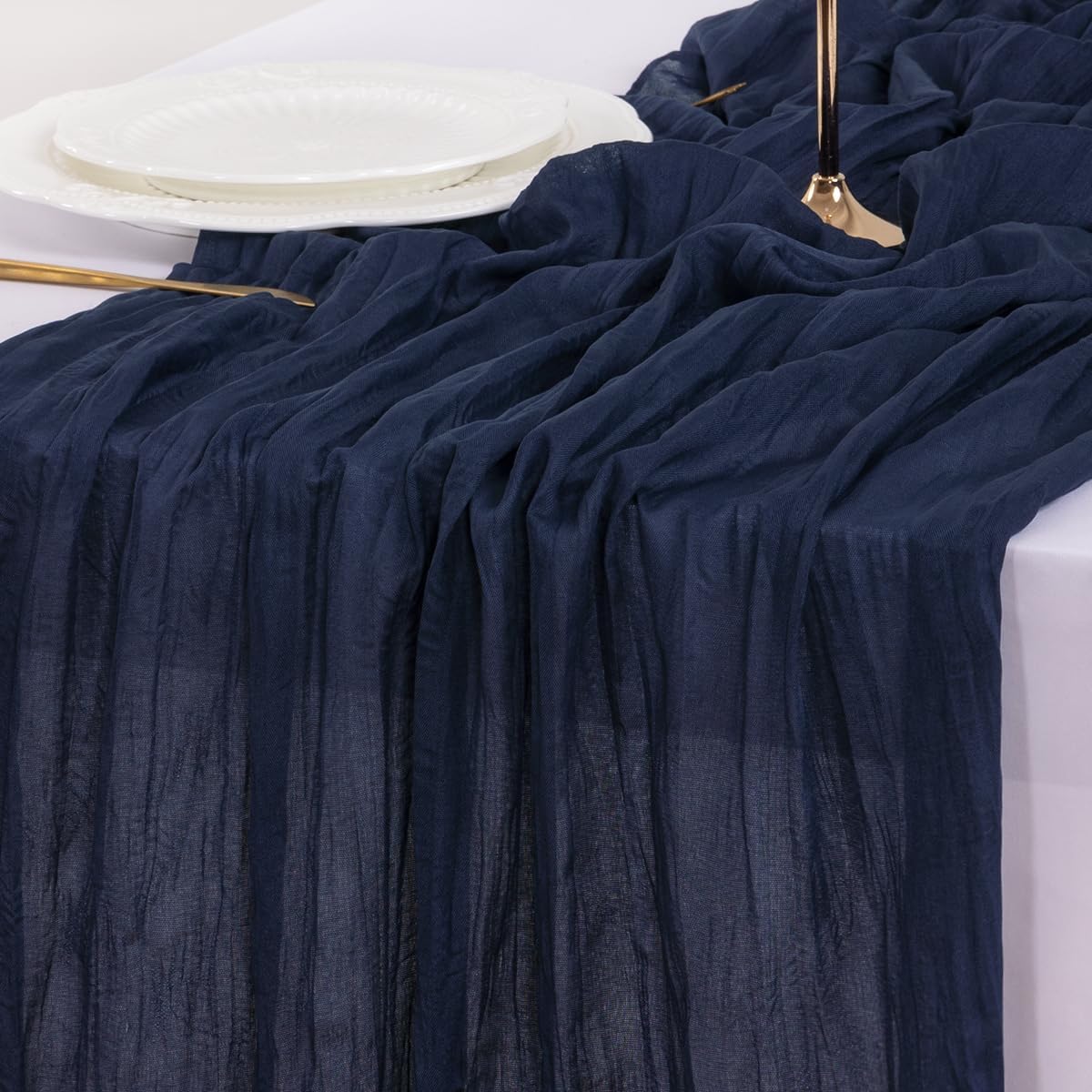 Socomi 10-Piece Navy Blue Cheesecloth Table Runner - 120-Inch Boho Rustic Decor for Weddings & Events