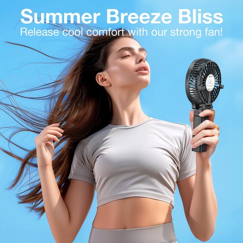 VersionTECH. Portable Handheld Fan, Powerful+Durable+4000mAh+180° Foldable, Mini Table Fans with USB Rechargeable Battery Operated Cooling Accessories for Personal Use, Travel, Office Black