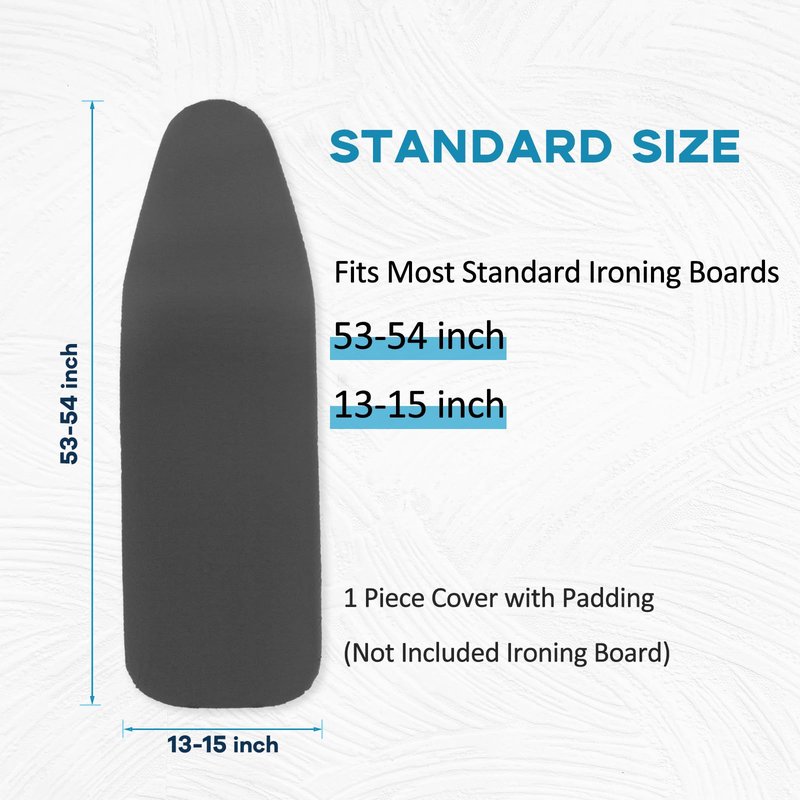 RAINHOL Iron Board Cover with Padding, Extra Thick Heavy Duty Aluminum Coated Ironing Board Cover, Scorch and Stain Resistant, Elastic Edge, Standard Size 15"x54", Black