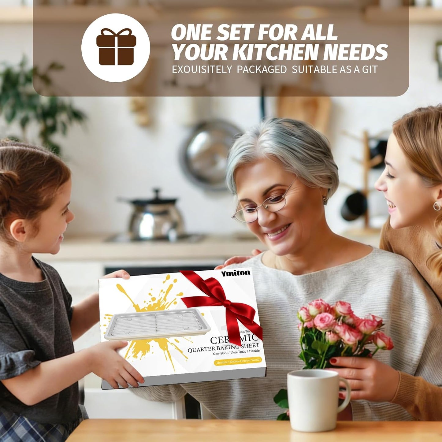 Skiennix Nonstick Ceramic Baking Sheet Set - 2-Pack 13x9 Quarter Pan, Oven Safe 550°F, Dishwasher Safe