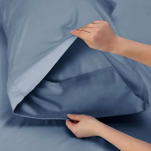 Bedsure Cooling California King Sheet Set - Breathable Rayon from Bamboo, Deep Pocket, Dusty Blue