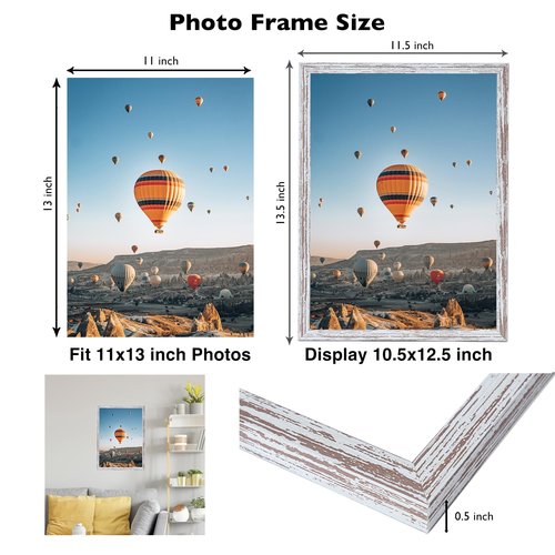 JCJMY 11x13 Picture Frame Rustic White for Wall Hanging, Wall Mounting Horizontally or Vertically, 11 x 13 Wall Gallery Poster Photo Frame with Shatter Resistant Plexiglass, Rustic White