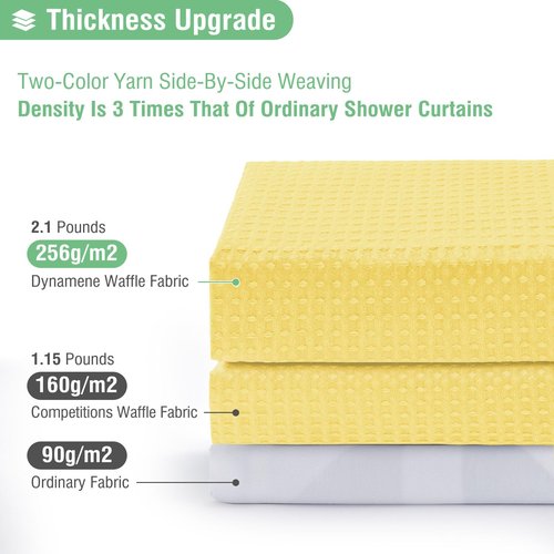 Dynamene Extra Long Shower Curtain - 84 Inch Long Waffle Weave Heavy Duty Fabric Bathroom Shower Curtain, Neutral Weighted Hotel Thick Bath Curtain Set with 12 Plastic Hooks,72x84, Yellow