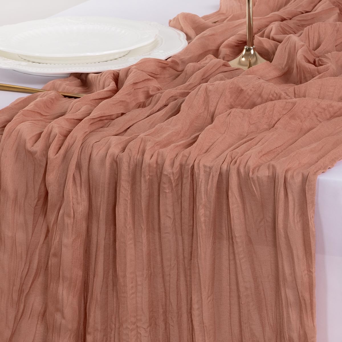 Socomi Cheesecloth Table Runner - 10pcs Dusty Rose Boho Rustic 120 Inch for Weddings & Events