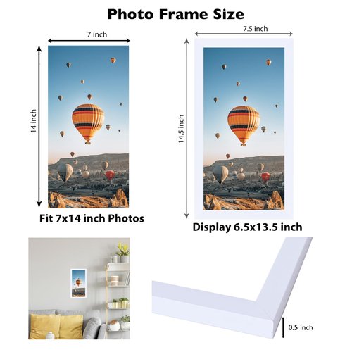 JCJMY 7x14 Picture Frame White for Wall Hanging or Tabletop, Wall Mounting Horizontally or Vertically, 7 x 14 Wall Gallery Poster Photo Frame with Shatter Resistant Plexiglass, White