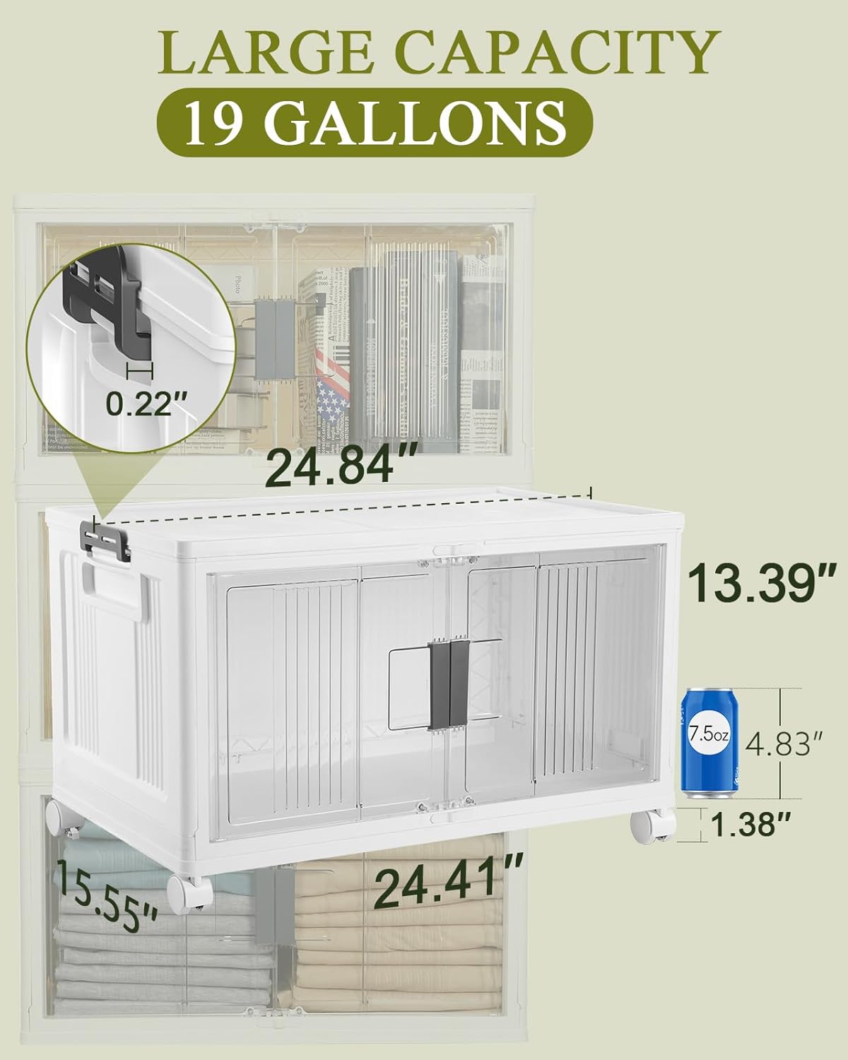 OlarHike 76QT Lockable Storage Bins - Collapsible Plastic Organizer with Lids & Wheels | 3-Pack Set