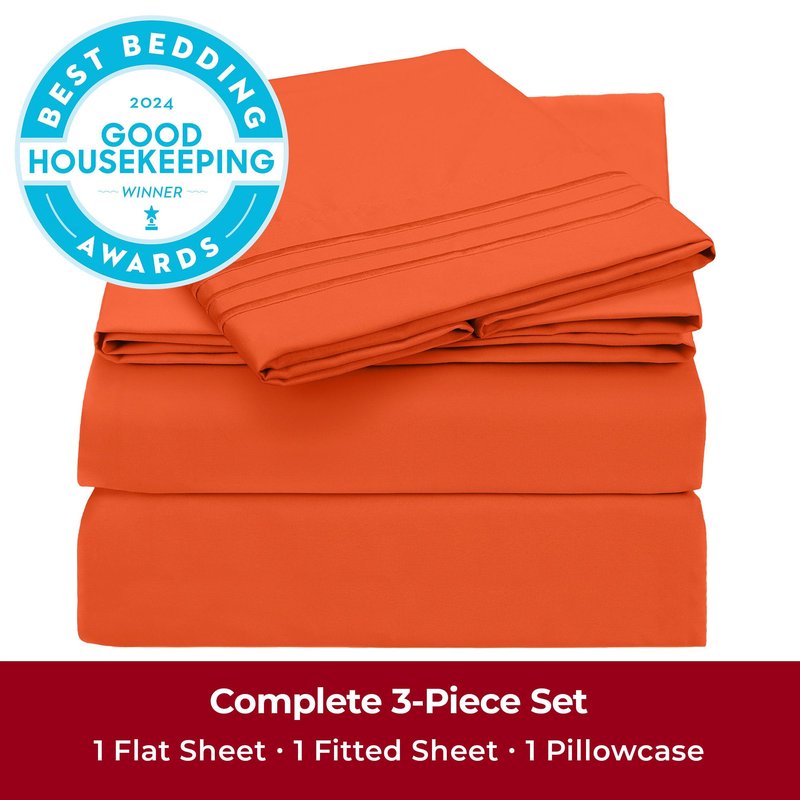 Mellanni Twin Sheets Set - 3 PC Iconic Collection Bedding - Hotel Luxury, Extra Soft, Cooling Bed Sheets - Wrinkle, Fade, Stain Resistant (Twin, Poppy Orange)