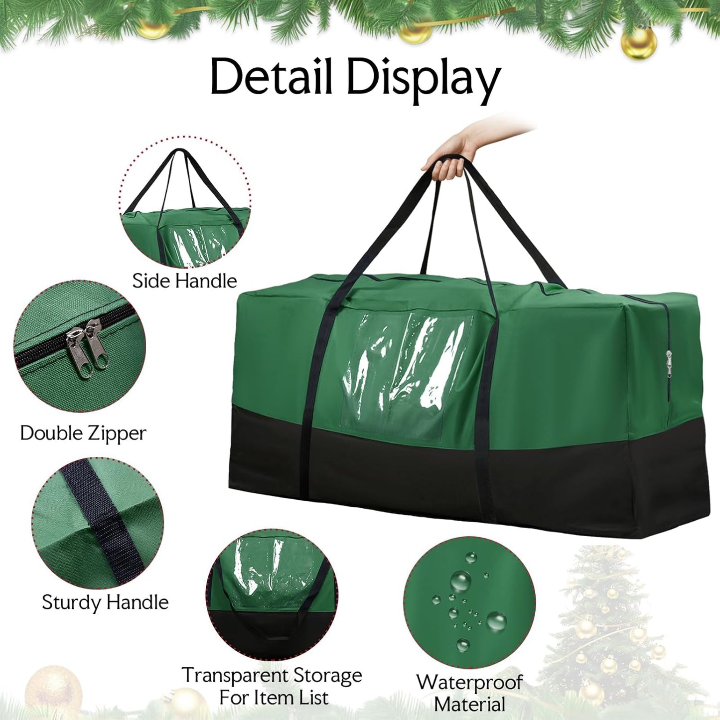 Skiennix Christmas Tree Storage Bag - Fits Up to 8 Ft Tall Trees | Heavy-Duty 600D Oxford Material, Dampproof with Reinforced Handles & Dual Zipper