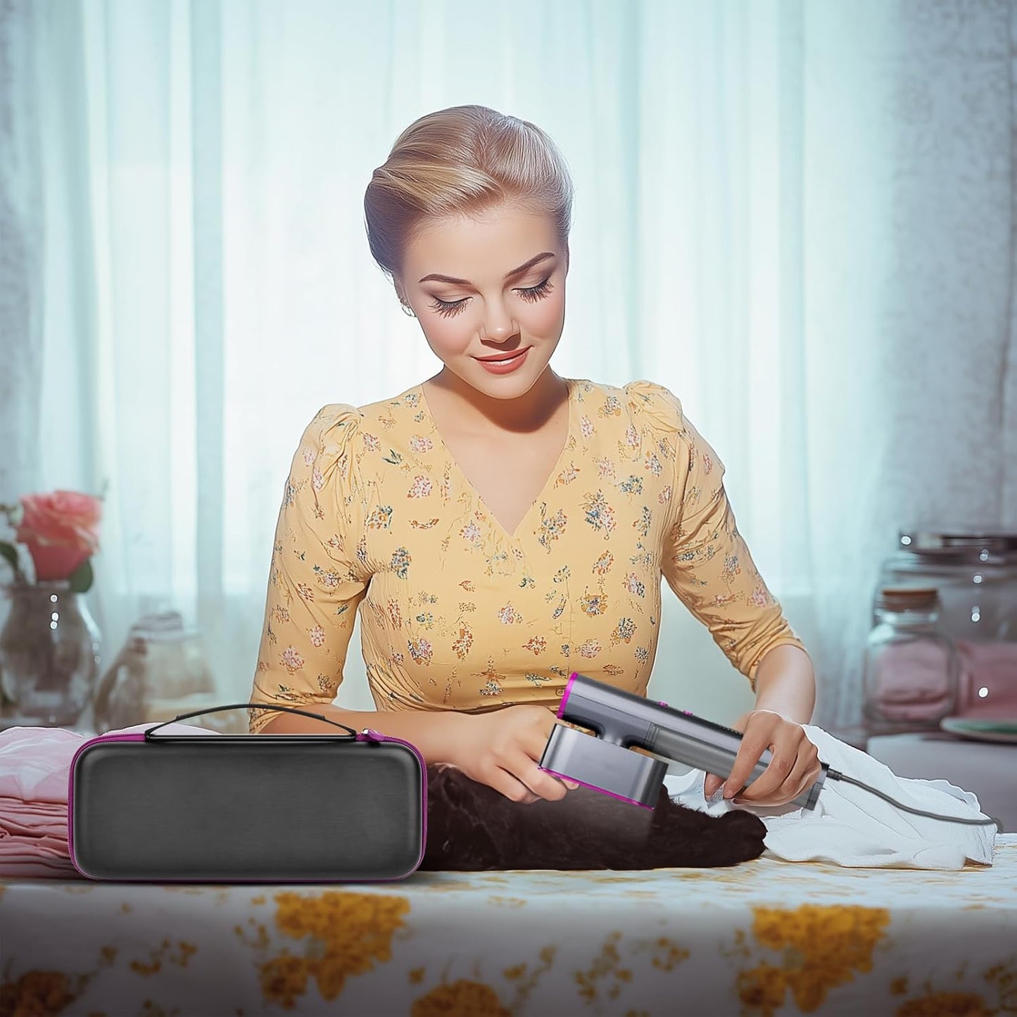 Steamer Case - Jack & Rose Compatible Handheld Iron Storage Bag with Mesh Pocket - Black