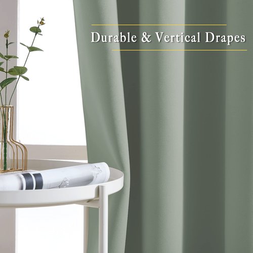 NICETOWN Sage Green Blackout Curtains & Drapes for Bedroom - Room Darkening Energy Saving Thermal Insulated Grommet Voice Reducing Window Treatments for Living Room (1 Pair, W46 x L72)