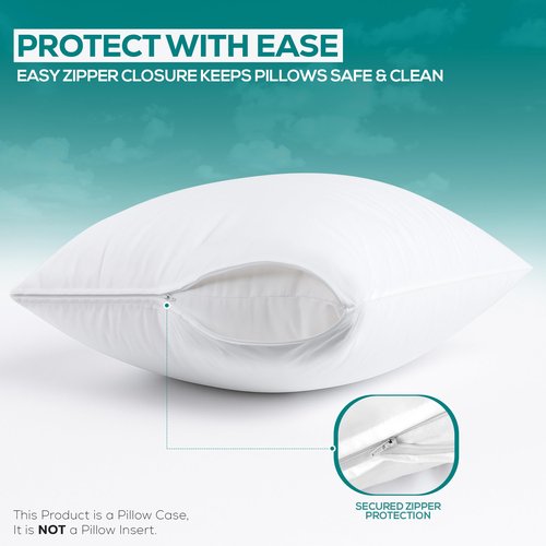 Set of 4 Pillow Protectors with Zipper Standard Size, Bed Bug and Dust Mite Proof Pillow Covers, Ultra Soft Pillow Encasements, Moisture Wicking and Waterproof Pillow Cases by Utopia Bedding (White)