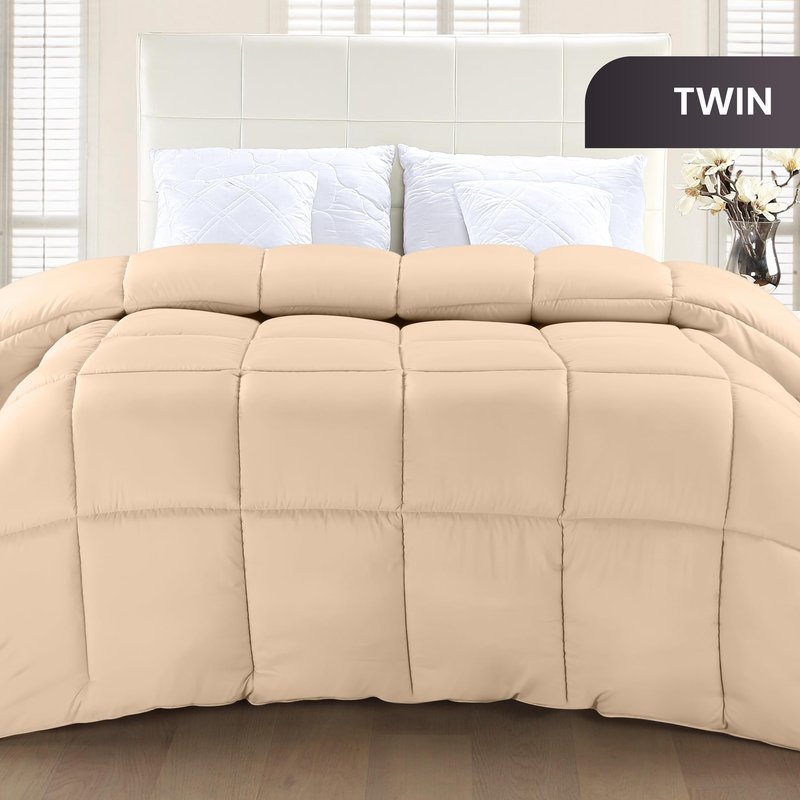 Utopia Bedding Twin Comforter Duvet Insert, Quilted Beige Comforter with Corner Tabs, Box Stitched Down Alternative Comforters Twin Size 64 x 88 inches