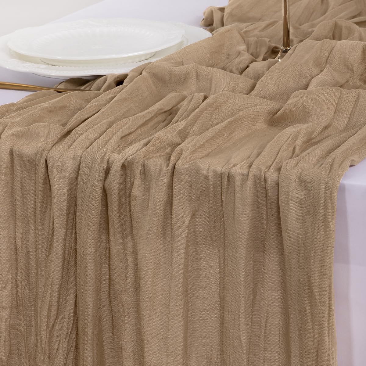 Socomi Cheesecloth Table Runner - 3pcs Nude Brown Boho Rustic Decor | 120 Inch for Weddings & Events