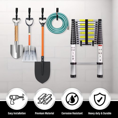 Heavy Duty Garage Storage Hooks - 6-Piece Bike Wall Mount J Hook Set for Organizing Tools & Cords