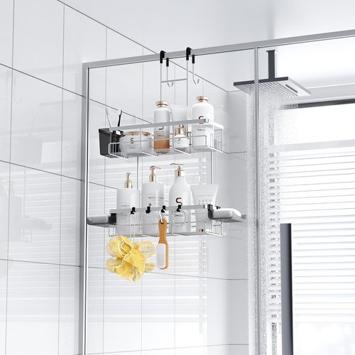 Aitatty Over The Door Shower Caddy - Rustproof Hanging Organizer for Easy Bathroom Storage | Chrome Finish