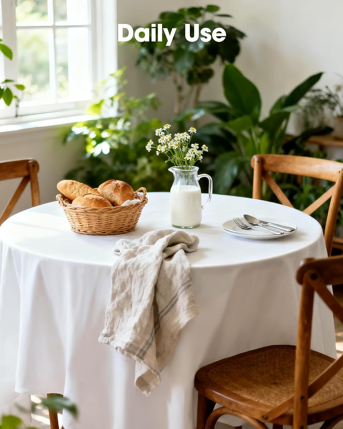 Pureegg Disposable Plastic Table Cloths - 84'' Round, Leakproof & Sturdy for Parties, Picnics, Weddings | 10 Pack, White