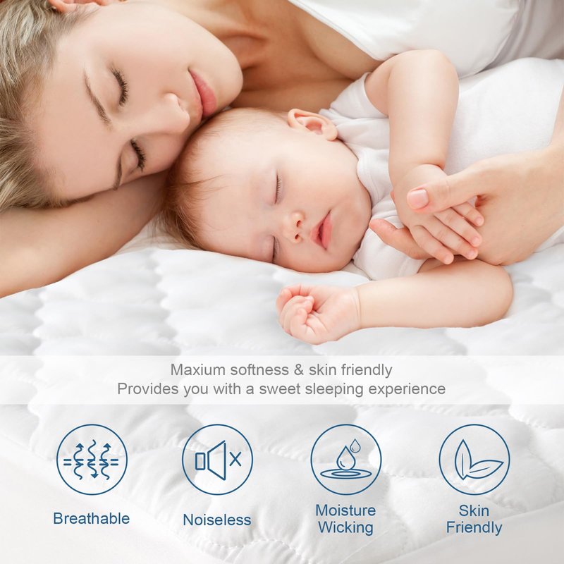 Queen Mattress Pad, Queen Mattress Protector Waterproof Quilted, Mattresses Cover Fitted with Ultra Soft & Absorbent Surface and Deep Pocket to 14 inch, Machine Washable