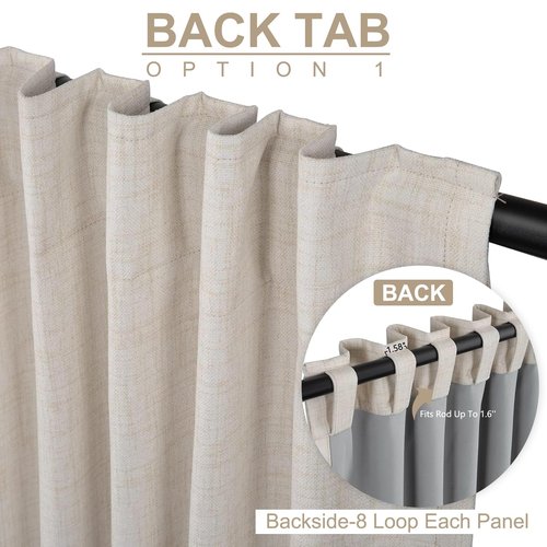 100% Blackout Shield Linen Blackout Curtains for Bedroom 90 Inches Long, Back Tab/Rod Pocket Living Room Drapes, Thermal Insulated Blackout Curtains 2 Panels Set, 50" W x 90" L,Cream