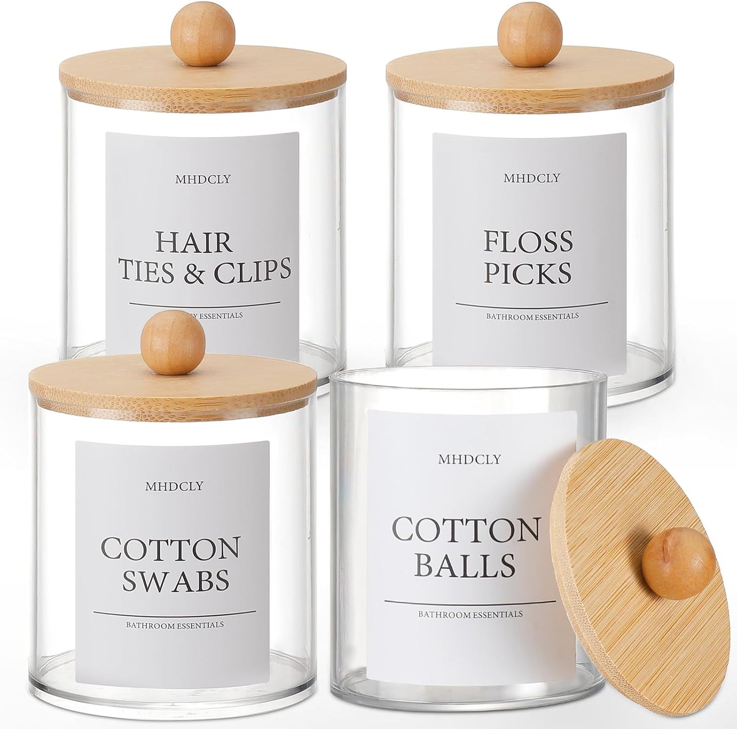 Skiennix Bathroom Organizers - 4 Pack Storage Accessories with Bamboo Lids | Stylish Home Decor