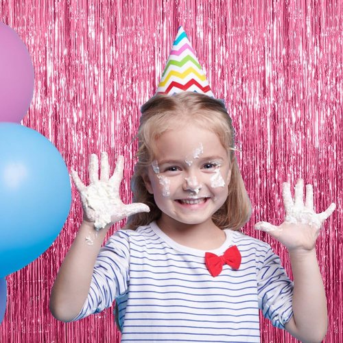 Foil Curtain Backdrop - Pink Metallic Tinsel Fringe - 20 Pack for Party Decorations