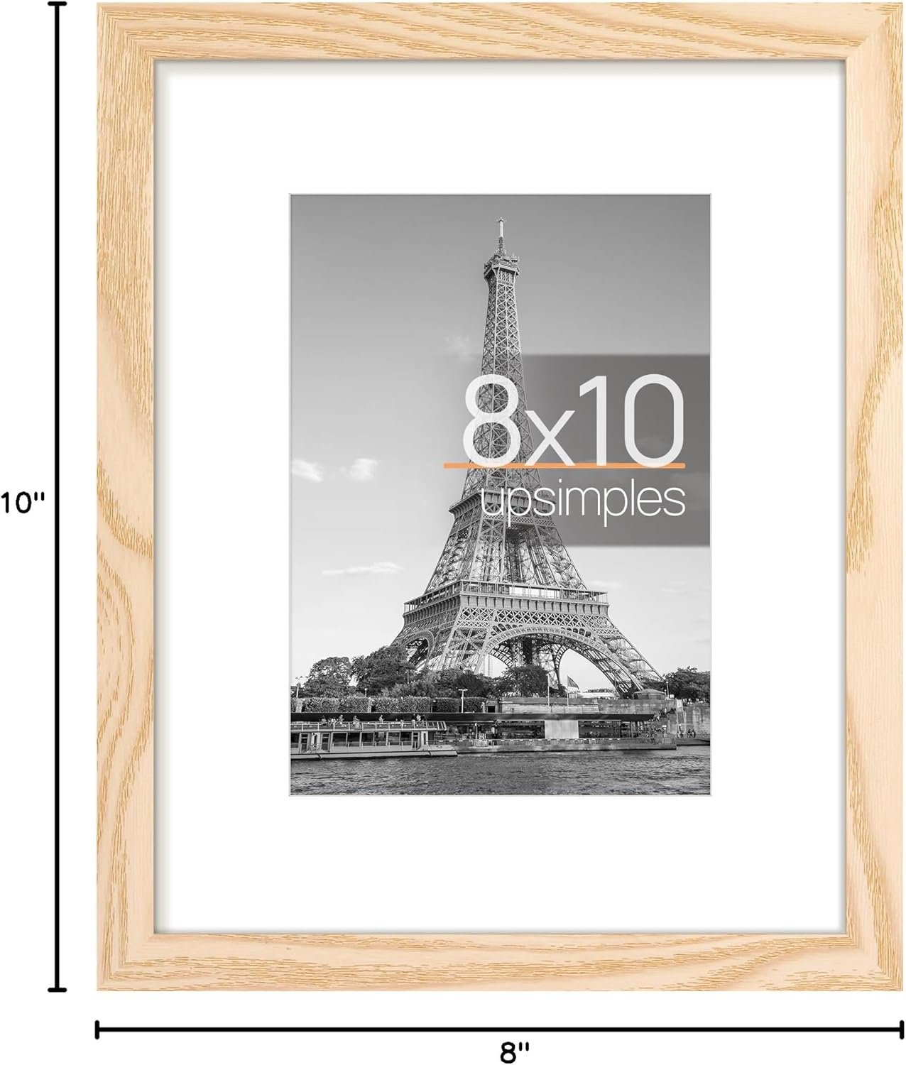 Upsimples 8x10 Picture Frame - Versatile Display for 5x7 with Mat or 8x10 Without Mat - Natural Finish