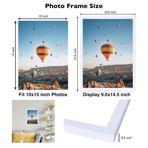 JCJMY 10x15 Picture Frame White for Wall Hanging, Wall Mounting Horizontally or Vertically, 10 x 15 Wall Gallery Poster Photo Frame with Shatter Resistant Plexiglass, White