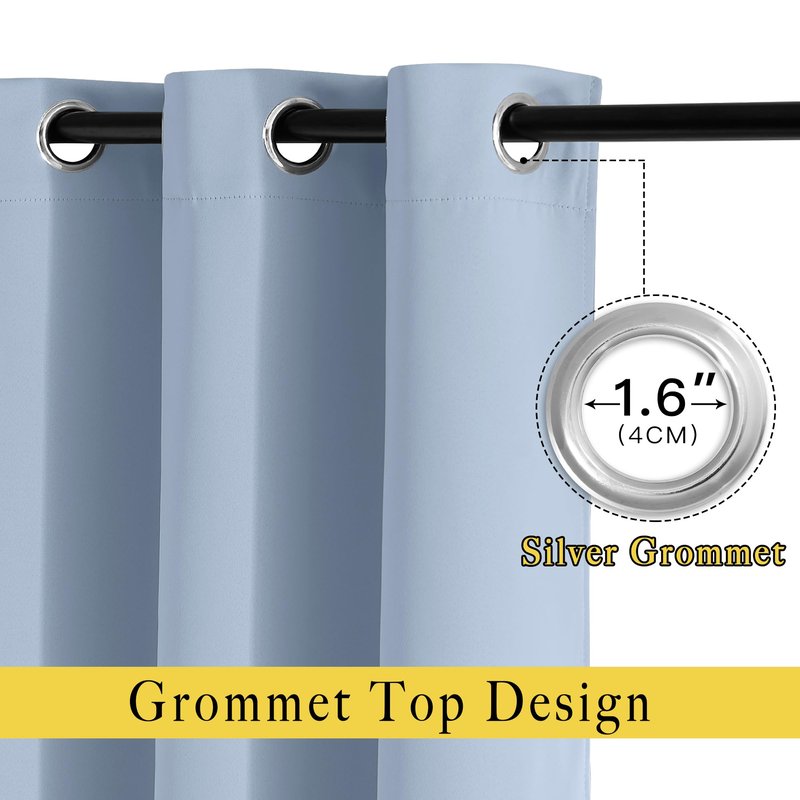 NICETOWN Vintage Blue Blackout Bedroom Curtains 96 inches Long, Grommet Thermal Insulated Room Darkening Window Treatments Sound Reducing for Living Room, W46 x L96, 2 Panels