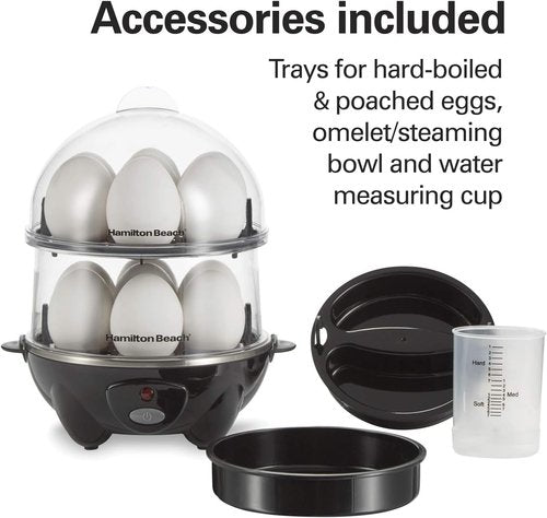 Hamilton Beach 3-in-1 Electric Egg Cooker - Hard Boiled, Poached, Omelet & Steamer, Holds 14, Black