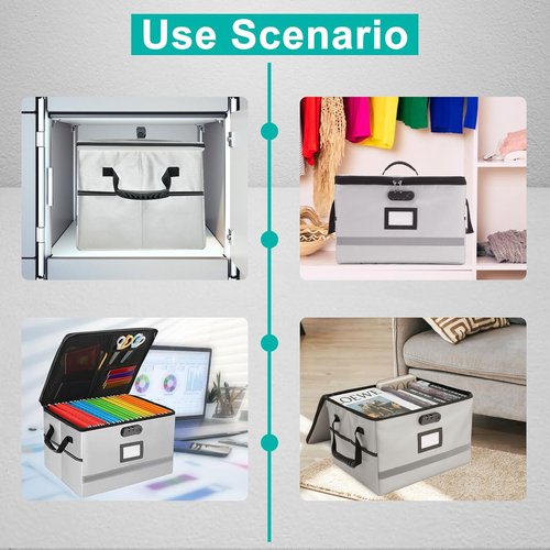 EXLIFBAG Fireproof File Box - Portable Document Organizer with Lock & Handle for Home Office