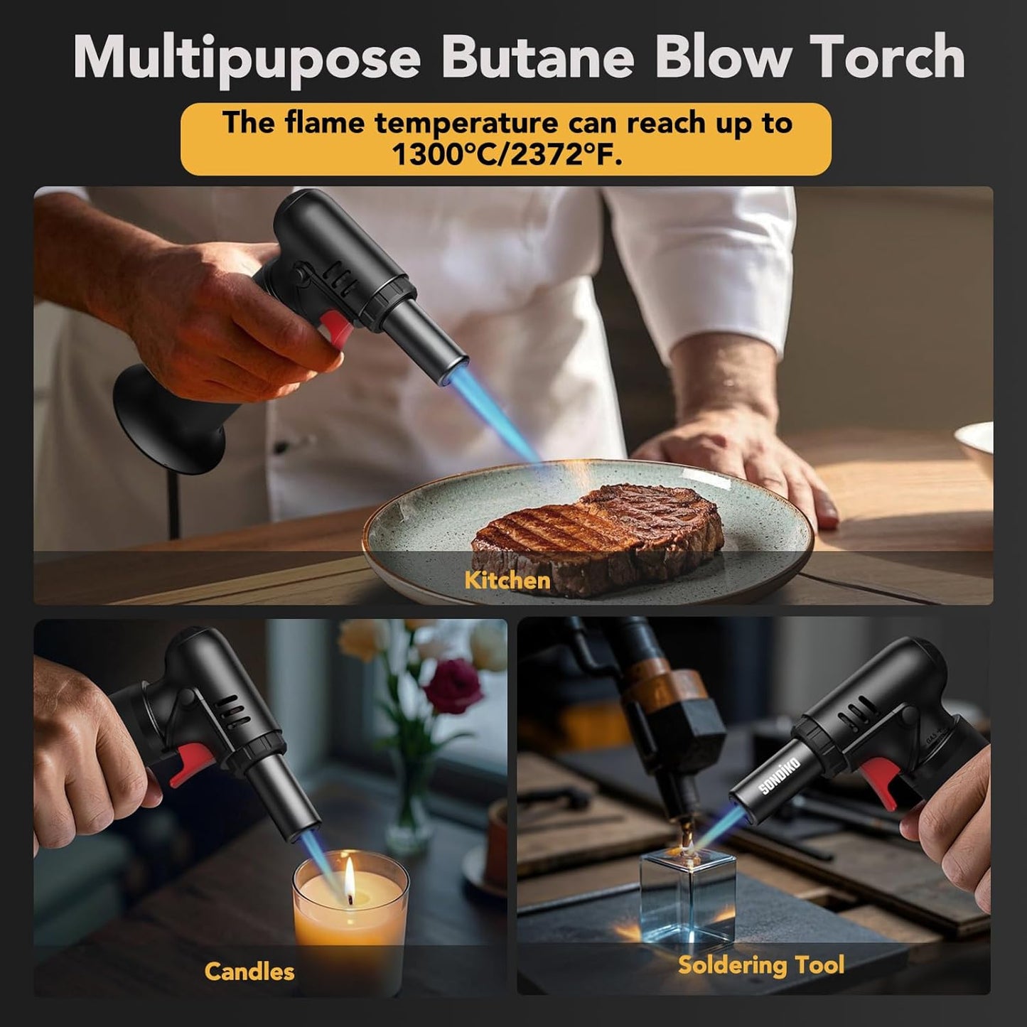 Sondiko Kitchen Torch - Versatile Culinary Tool for Soldering and Cooking | Butane Included