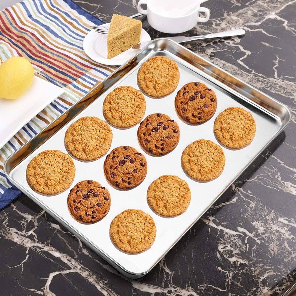 Wildone Baking Sheet & Rack Set - Stainless Steel Cookie Pan with Cooling Rack | 16 x 12 Inch, Non-Toxic & Heavy Duty