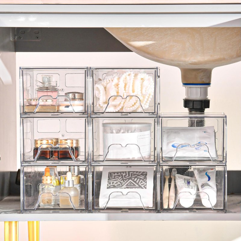 Plastic Drawers Storage, 6 Pack Clear Stackable Storage Drawers, Acrylic Storage Bins with Drawers for Fridge Organizers, Small PlasticDrawers Stackable for Makeup Organizers Cosmetic Display