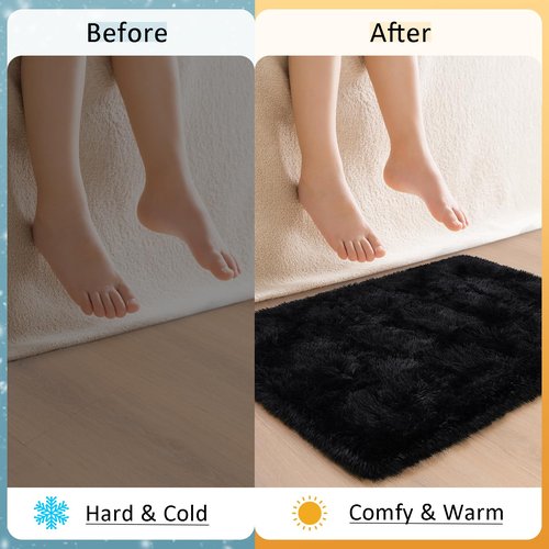 HOMORE Small Rugs for Bedroom 2x3 Feet Black Rug for Bedroom Bedside Soft Fluffy Area Rugs for Desk Indoor Entrance Door Mat, Small Runner Rugs and Carpets for Dorm Nursery