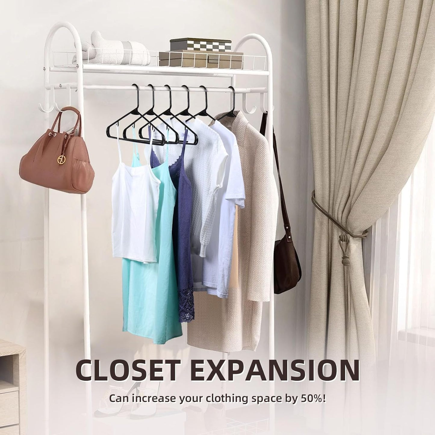 Skiennix Plastic Hangers - Space-Saving, Sturdy Design with 2 Built-In Hooks | 20 Pack