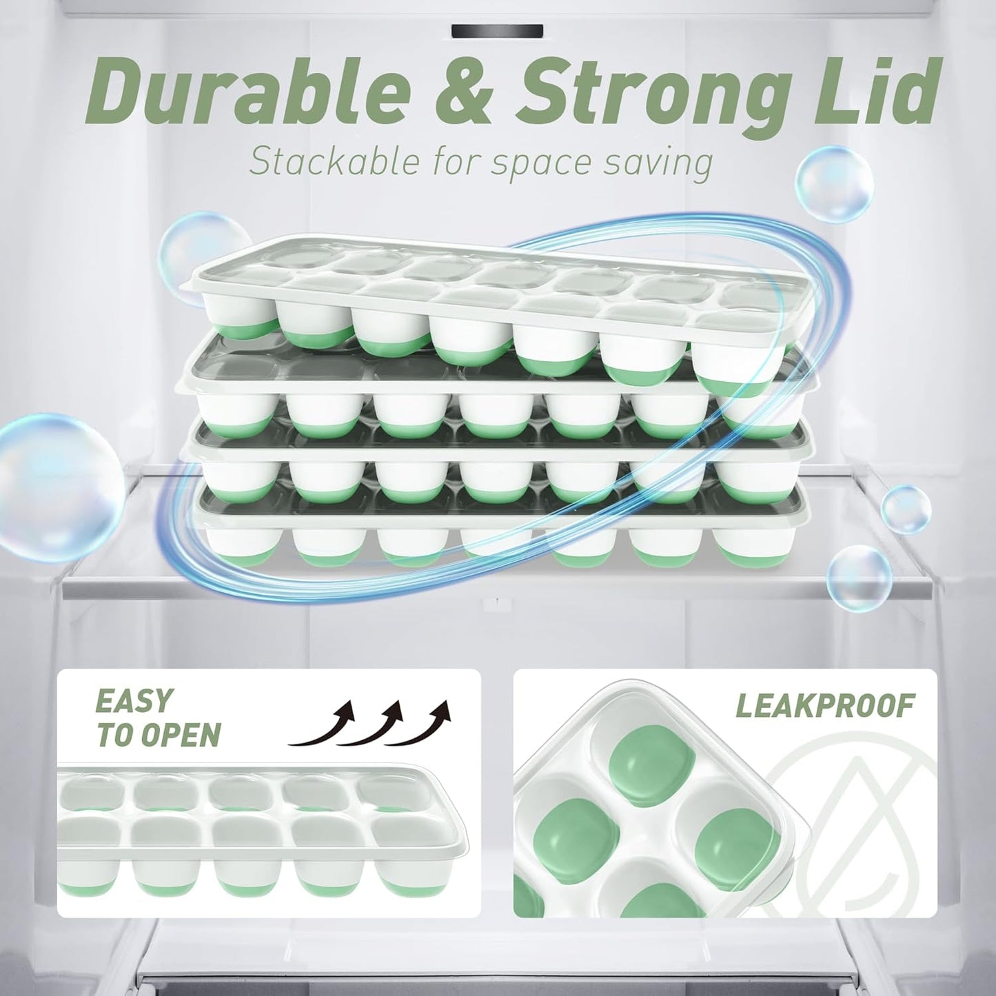 Skiennix Ice Cube Tray - Durable Stackable 28-Cube Design with Removable Lids | Easy-Release Plastic & Silicone